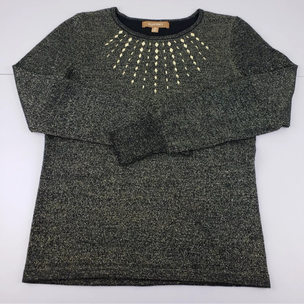 Stunning black and gold threaded Ellen Tracy sweater EUC